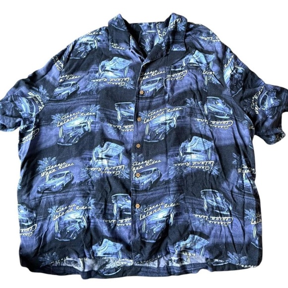 Blue Hawaiian shirt with car print hawaiian #Hawaiian #VintageCars #Surf - Picture 1 of 6